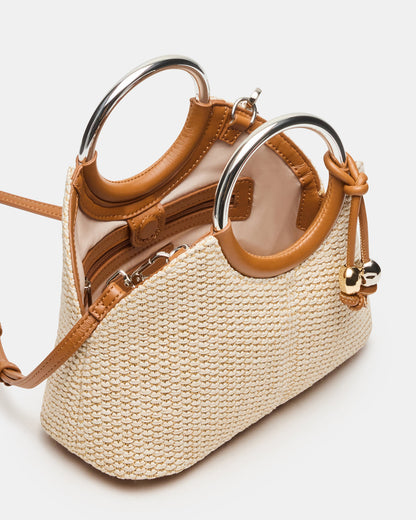 GEENA Straw Bag Light Natural Ring Top-Handle Crossbody Handbag | Steve Madden