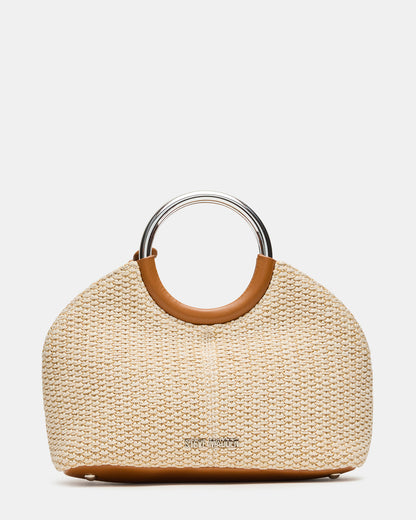 GEENA Straw Bag Light Natural Ring Top-Handle Crossbody Handbag | Steve Madden
