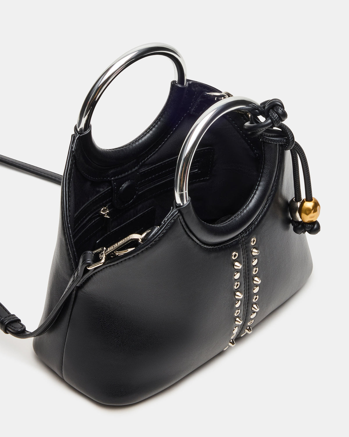 GEENA Embellished Bag Black Ring Top-Handle Crossbody Handbag | Steve Madden