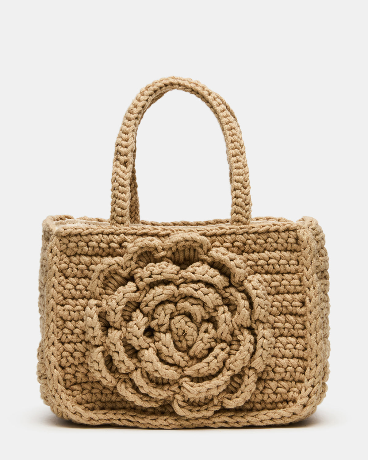 LUVLY Bag Natural Mini Top-Handle Flower Decal Crochet Crossbody Handbag | Steve Madden