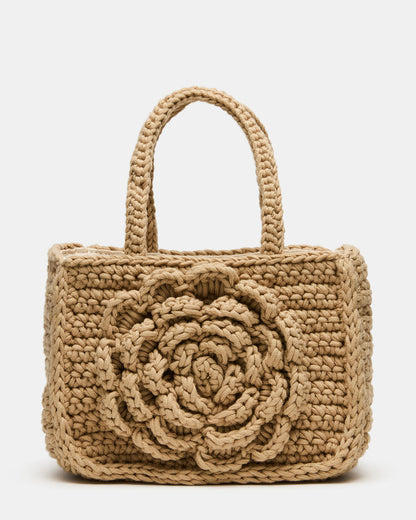 LUVLY Bag Natural Mini Top-Handle Flower Decal Crochet Crossbody Handbag | Steve Madden