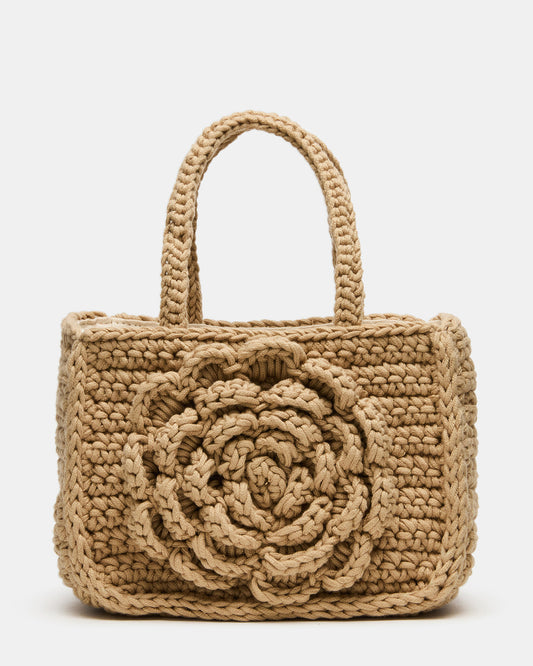 LUVLY Bag Natural Mini Top-Handle Flower Decal Crochet Crossbody Handbag | Steve Madden
