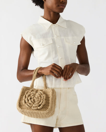 LUVLY Bag Natural Mini Top-Handle Flower Decal Crochet Crossbody Handbag | Steve Madden