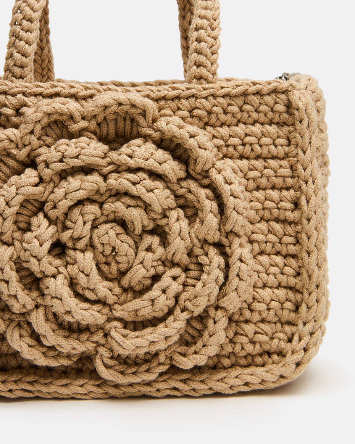 LUVLY Bag Natural Mini Top-Handle Flower Decal Crochet Crossbody Handbag | Steve Madden