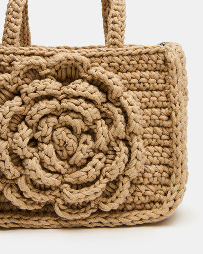 LUVLY Bag Natural Mini Top-Handle Flower Decal Crochet Crossbody Handbag | Steve Madden