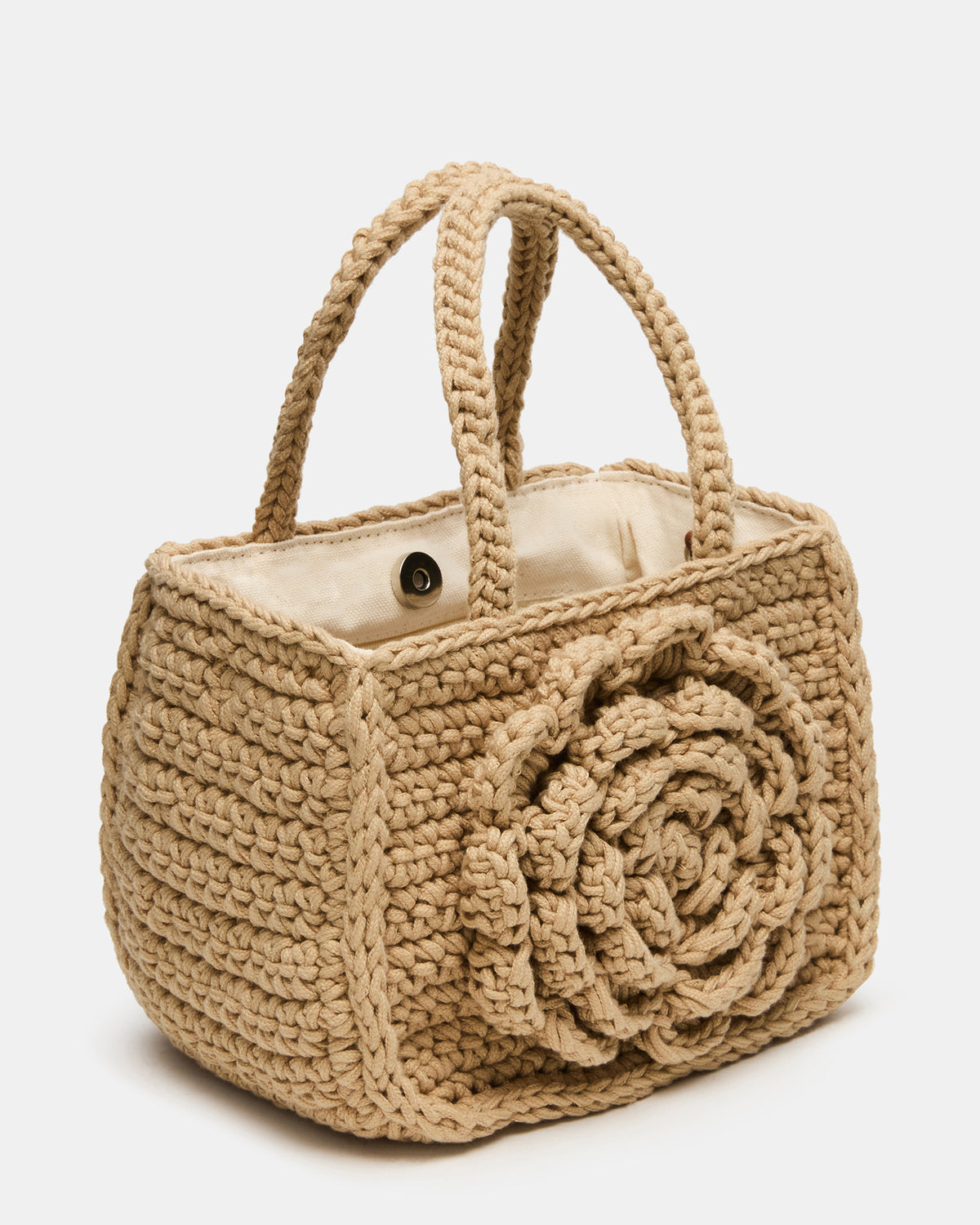 LUVLY Bag Natural Mini Top-Handle Flower Decal Crochet Crossbody Handbag | Steve Madden
