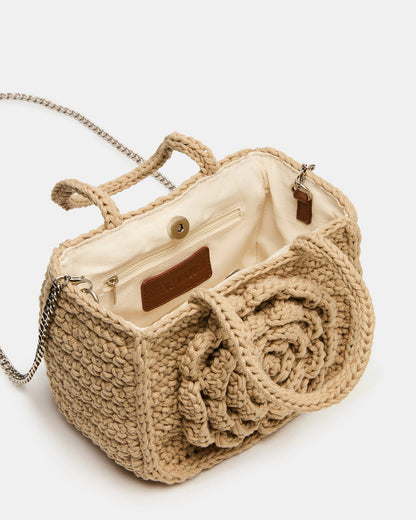 LUVLY Bag Natural Mini Top-Handle Flower Decal Crochet Crossbody Handbag | Steve Madden