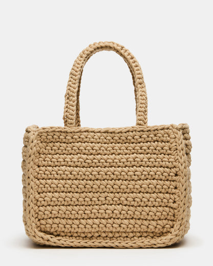 LUVLY Bag Natural Mini Top-Handle Flower Decal Crochet Crossbody Handbag | Steve Madden