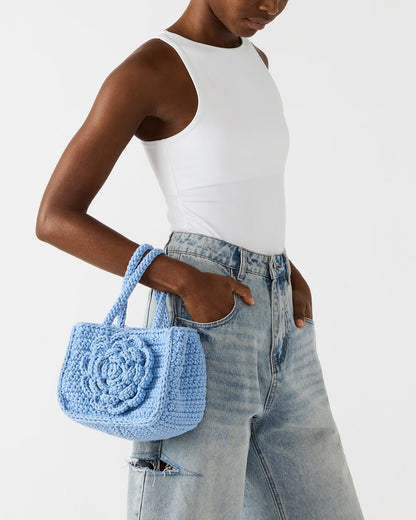 LUVLY Bag Light Blue Mini Top-Handle Flower Decal Crochet Crossbody Handbag | Steve Madden