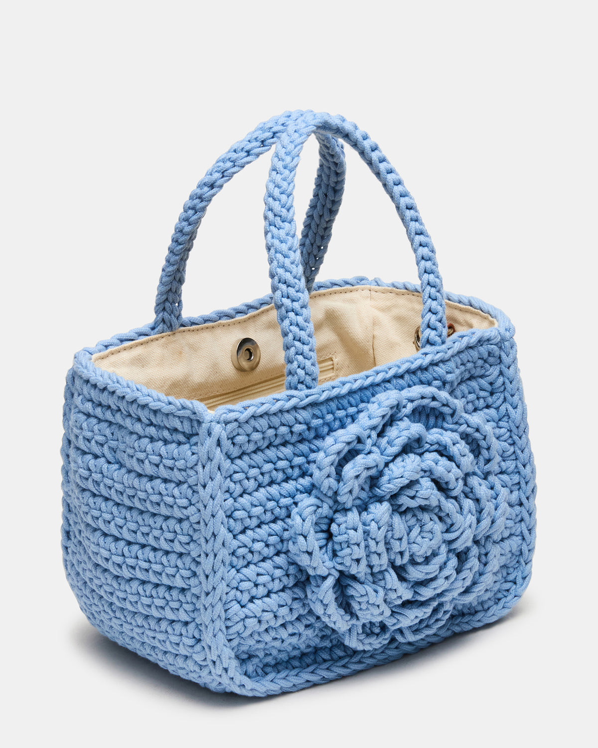 LUVLY Bag Light Blue Mini Top-Handle Flower Decal Crochet Crossbody Handbag | Steve Madden