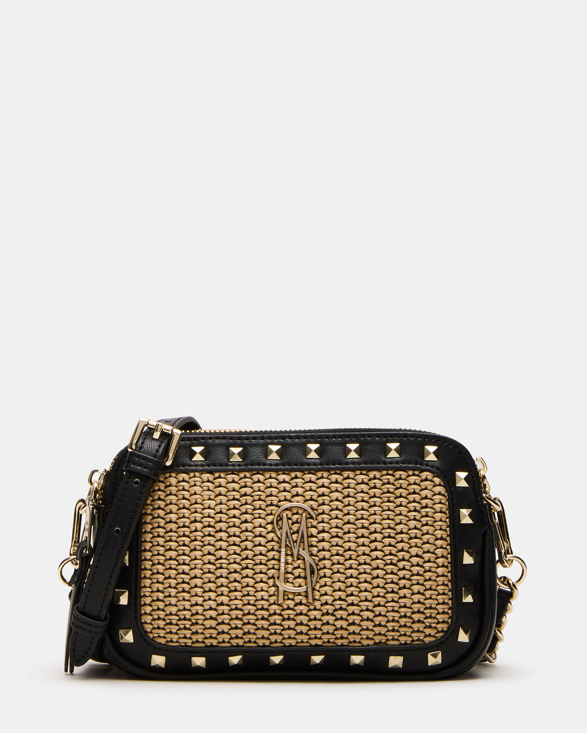 DAISYS Black Multi Women's Studded Straw Crossbody Handbag | Steve Madden