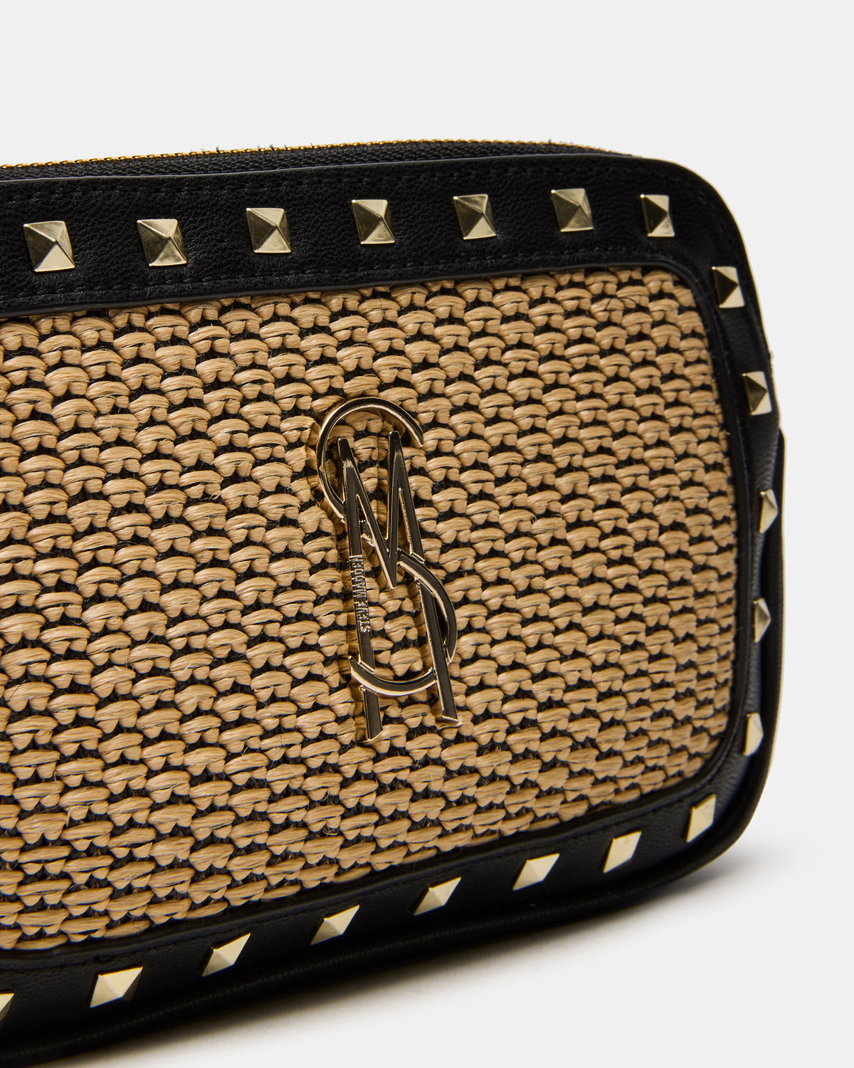 DAISYS Black Multi Women's Studded Straw Crossbody Handbag | Steve Madden