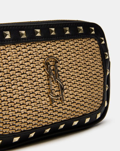 DAISYS Black Multi Women's Studded Straw Crossbody Handbag | Steve Madden