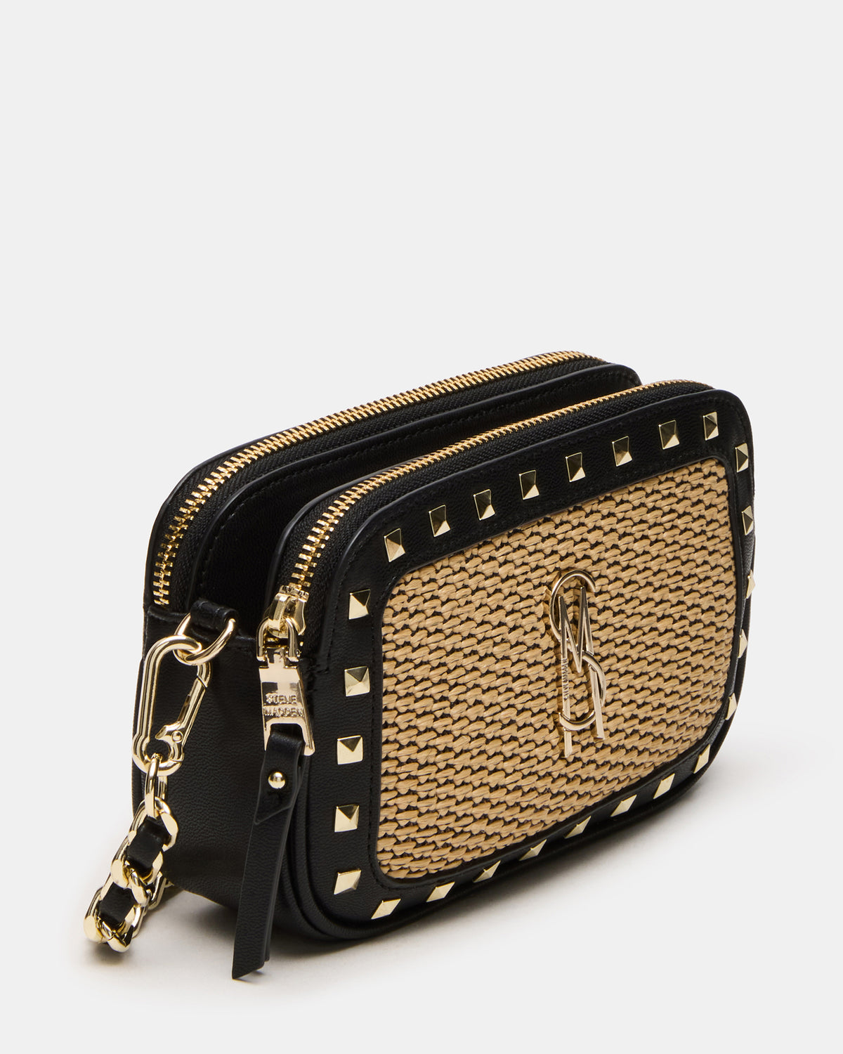 DAISYS Black Multi Women's Studded Straw Crossbody Handbag | Steve Madden