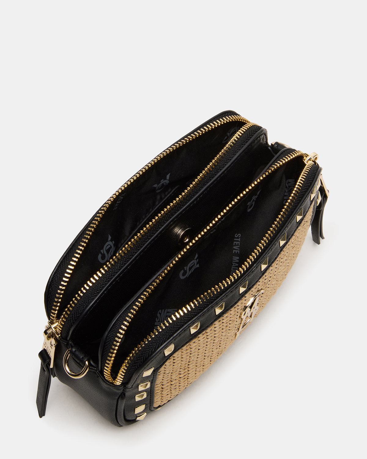 DAISYS Black Multi Women's Studded Straw Crossbody Handbag | Steve Madden