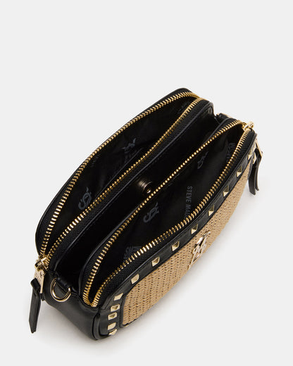 DAISYS Black Multi Women's Studded Straw Crossbody Handbag | Steve Madden
