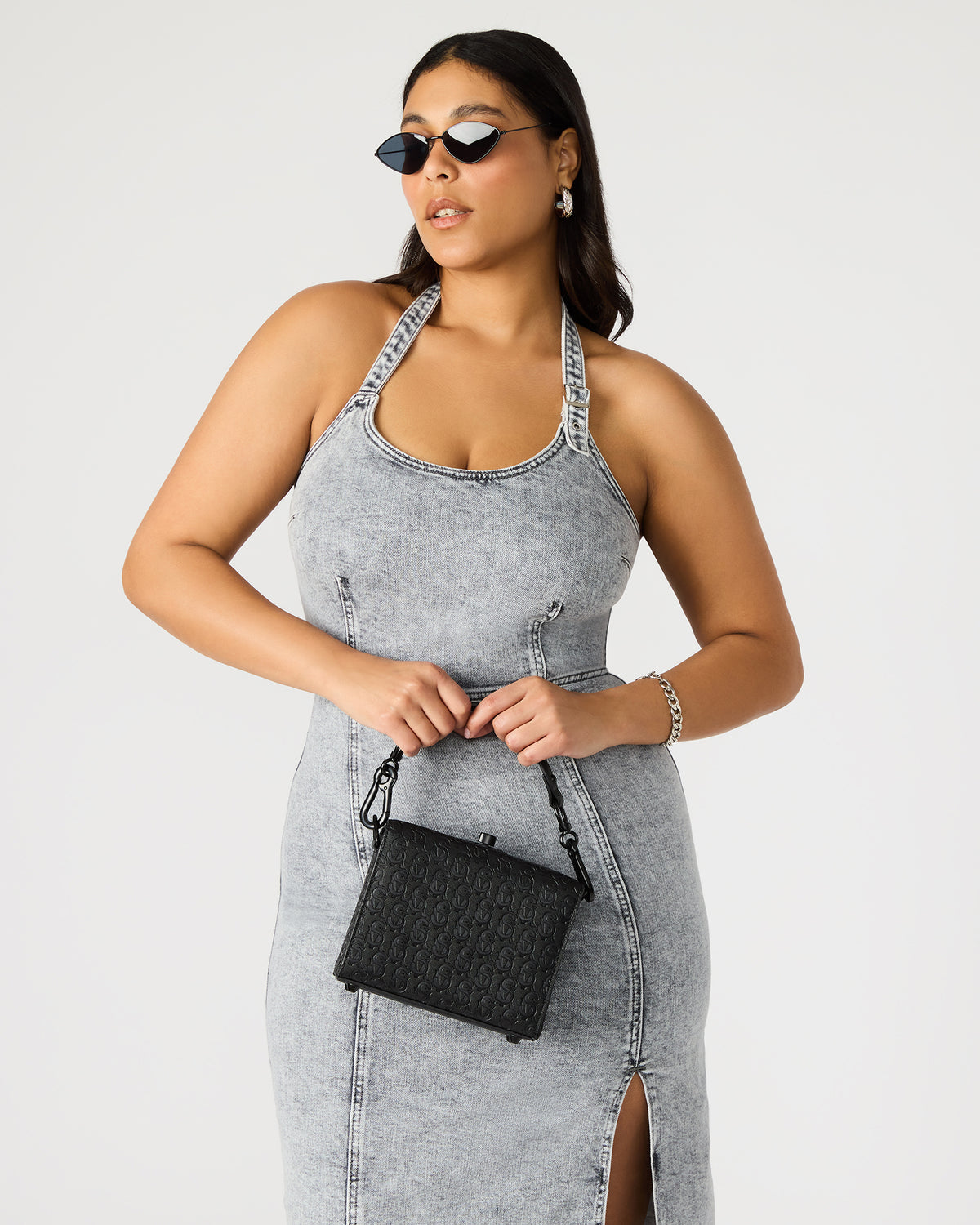 NOYA Black/Black Women's Embossed Crossbody Top-Handle Box Handbag | Steve Madden