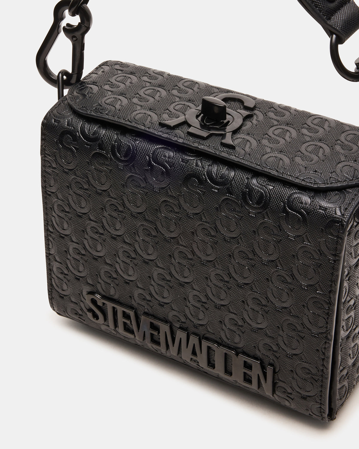 NOYA Black/Black Women's Embossed Crossbody Top-Handle Box Handbag | Steve Madden