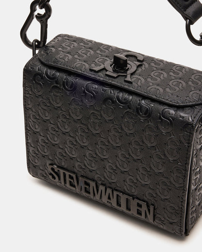 NOYA Black/Black Women's Embossed Crossbody Top-Handle Box Handbag | Steve Madden
