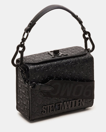 NOYA Black/Black Women's Embossed Crossbody Top-Handle Box Handbag | Steve Madden