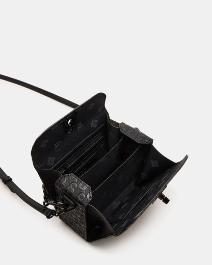 NOYA Black/Black Women's Embossed Crossbody Top-Handle Box Handbag | Steve Madden