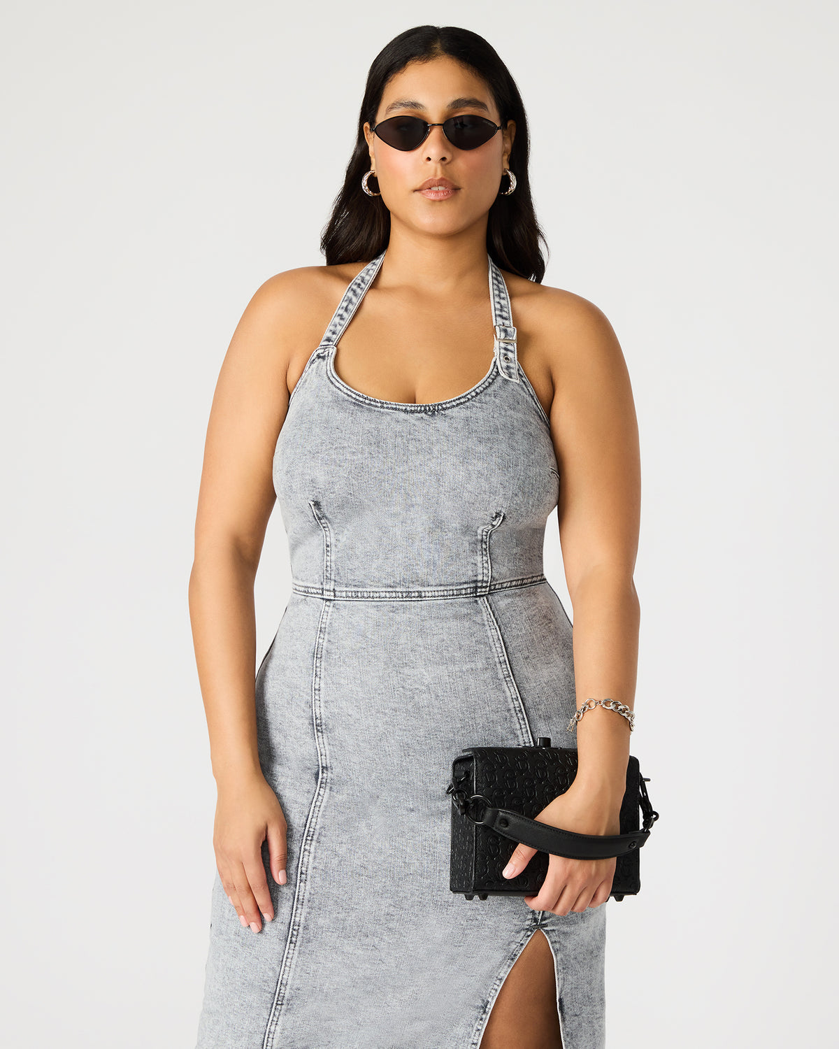 NOYA Black/Black Women's Embossed Crossbody Top-Handle Box Handbag | Steve Madden