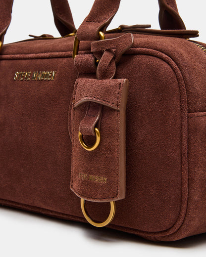MERIT Bag Chestnut Suede Top-Handle Satchel Crossbody Handbag | Steve Madden