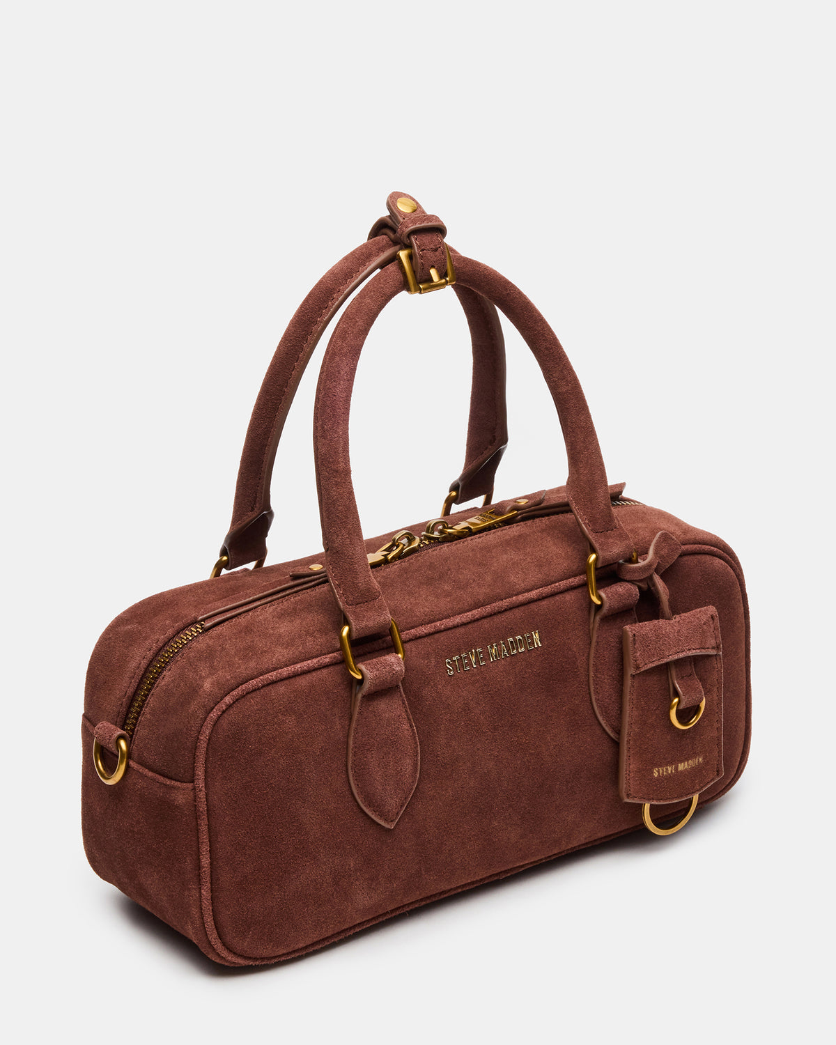MERIT Bag Chestnut Suede Top-Handle Satchel Crossbody Handbag | Steve Madden