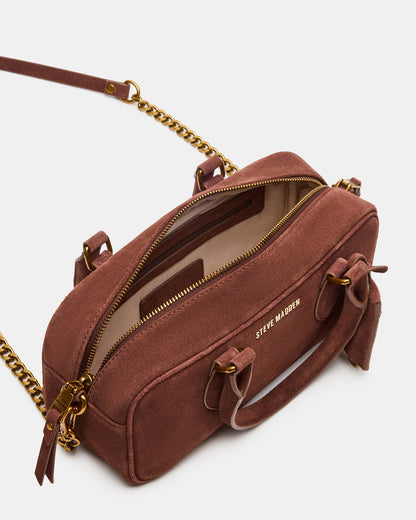 MERIT Bag Chestnut Suede Top-Handle Satchel Crossbody Handbag | Steve Madden