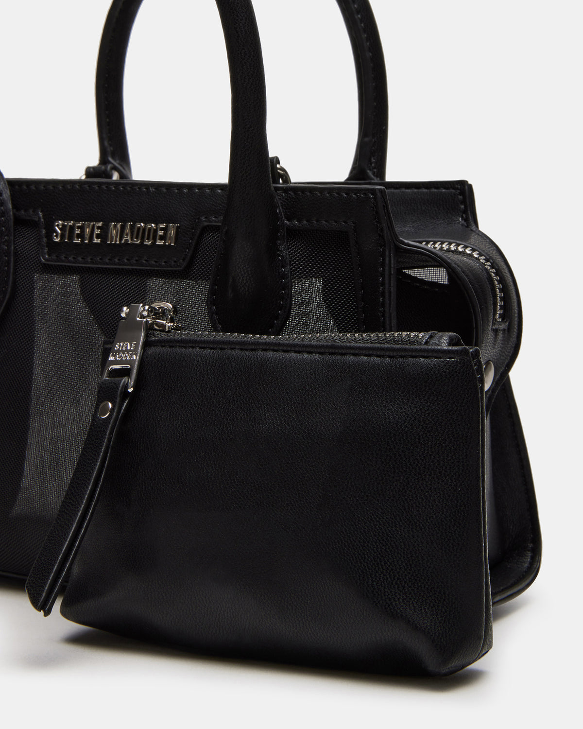 PEACHY Black Women's Mini Top-Handle Mesh Handbag | Steve Madden
