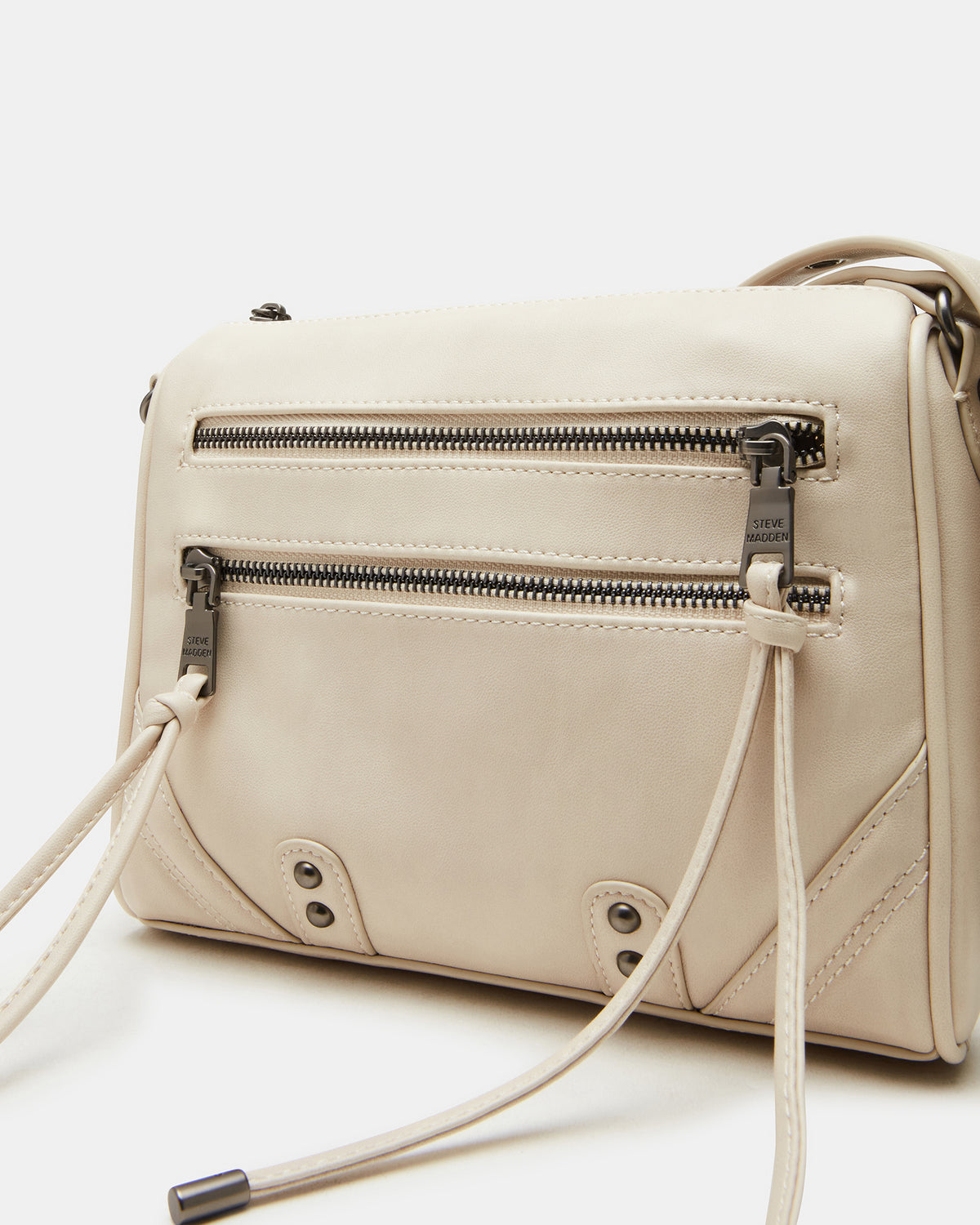 RIGBY Taupe Women's Fringe Studded Crossbody Handbag | Steve Madden