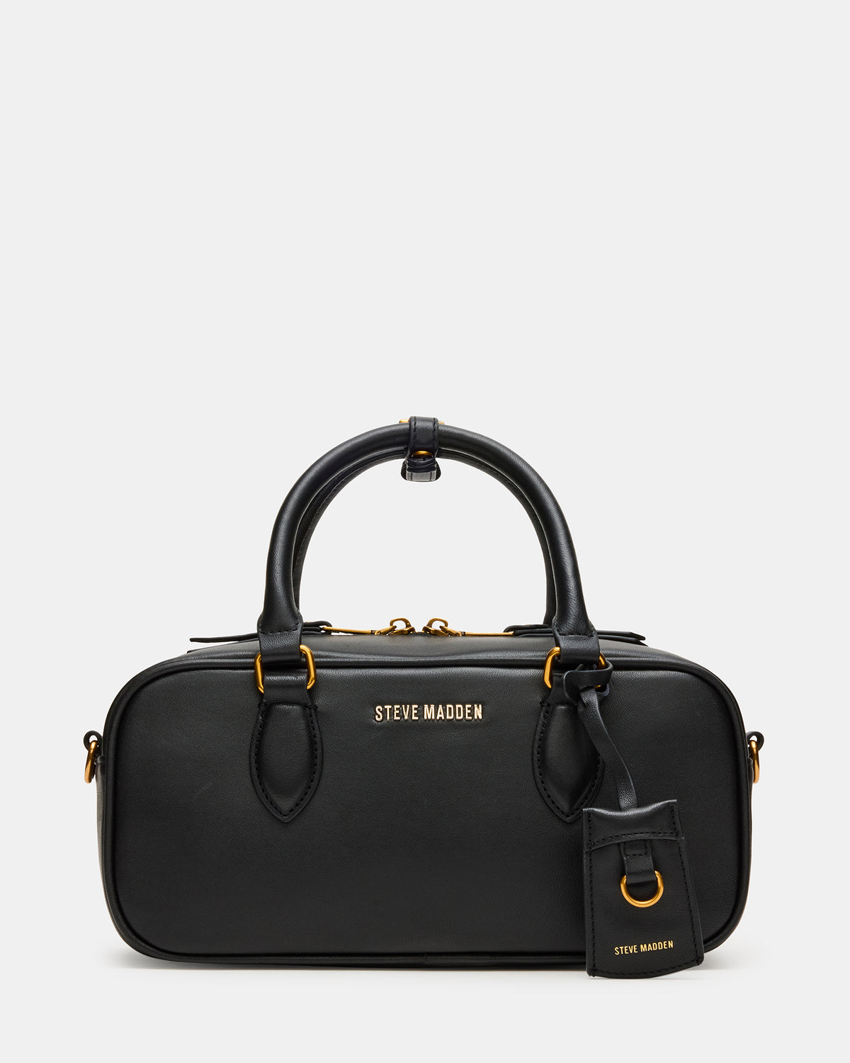 MERIT Bag Black Leather Top-Handle Satchel Crossbody Handbag | Steve Madden