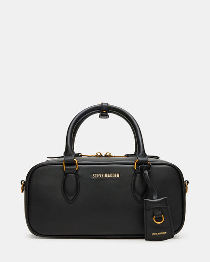 MERIT Bag Black Leather Top-Handle Satchel Crossbody Handbag | Steve Madden