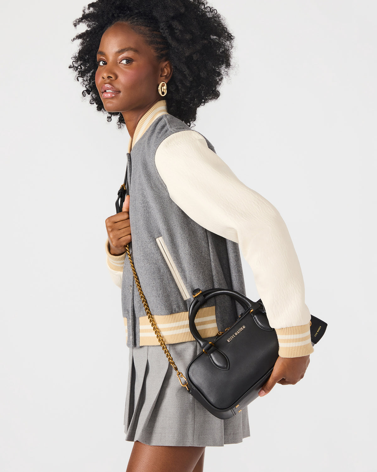 MERIT Bag Black Leather Top-Handle Satchel Crossbody Handbag | Steve Madden