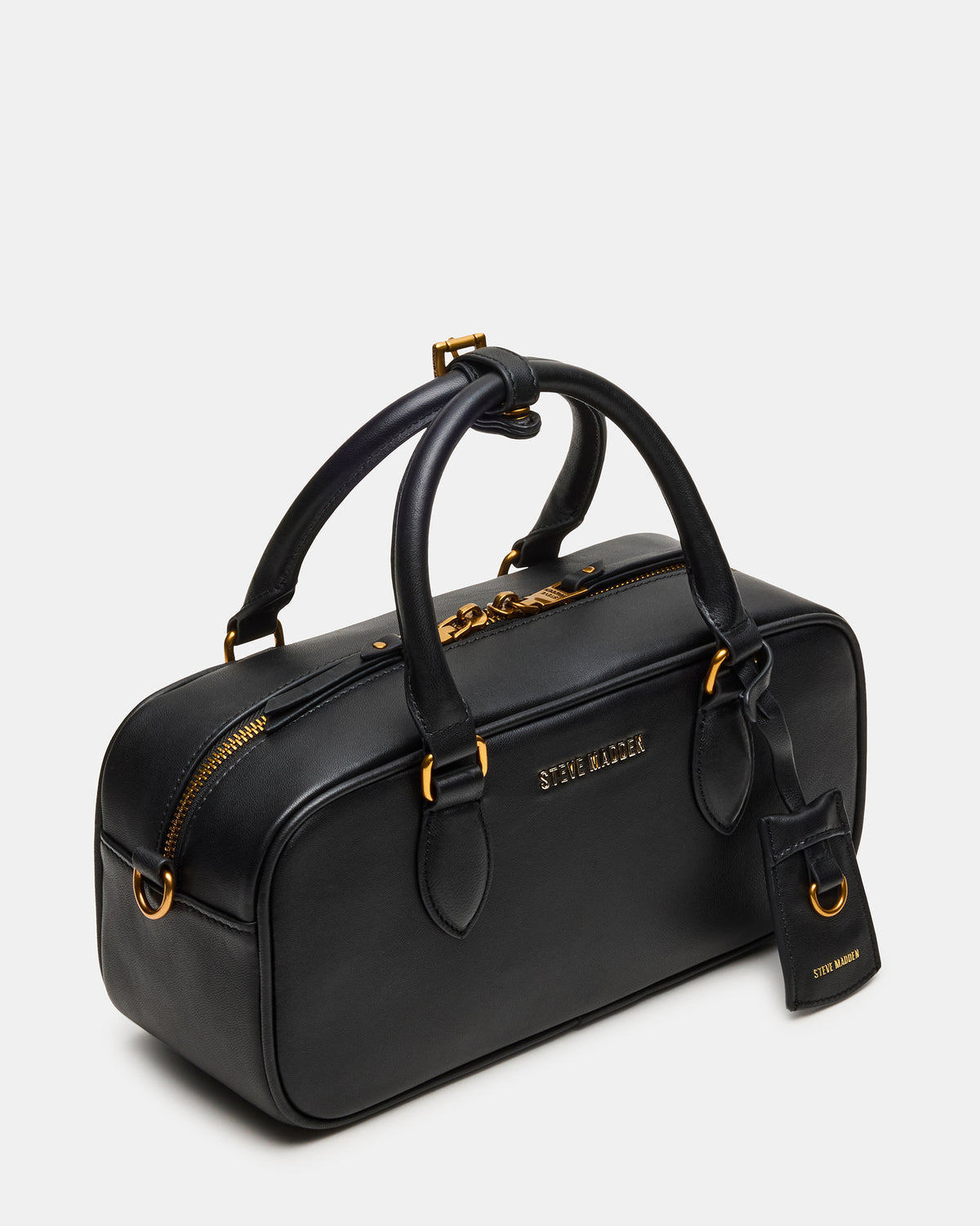 MERIT Bag Black Leather Top-Handle Satchel Crossbody Handbag | Steve Madden