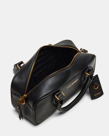 MERIT Bag Black Leather Top-Handle Satchel Crossbody Handbag | Steve Madden
