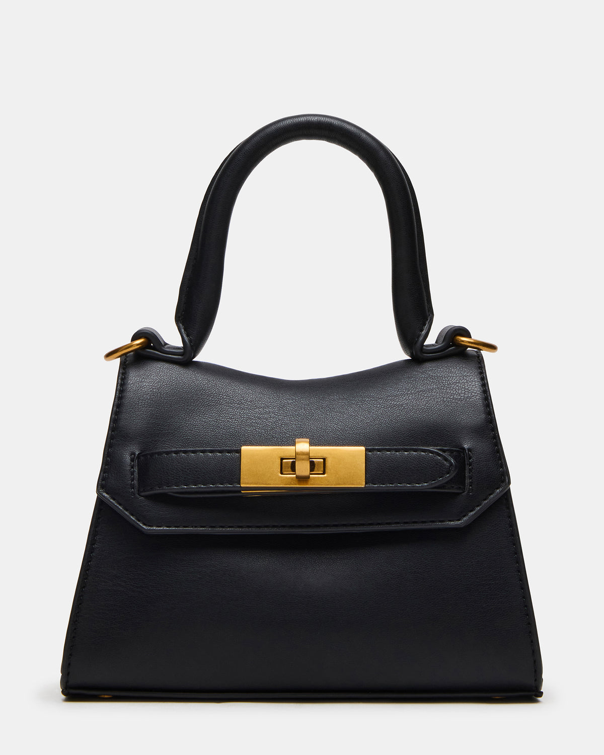 MADLYN Bag Black Structured Turn-Lock Closure Top-Handle Crossbody Mini Handbag | Steve Madden