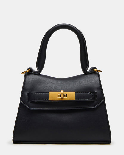 MADLYN Bag Black Structured Turn-Lock Closure Top-Handle Crossbody Mini Handbag | Steve Madden