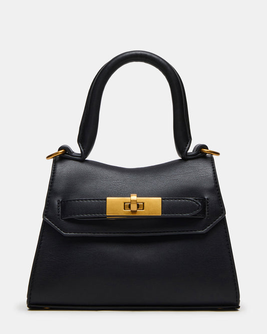 MADLYN Bag Black Structured Turn-Lock Closure Top-Handle Crossbody Mini Handbag | Steve Madden