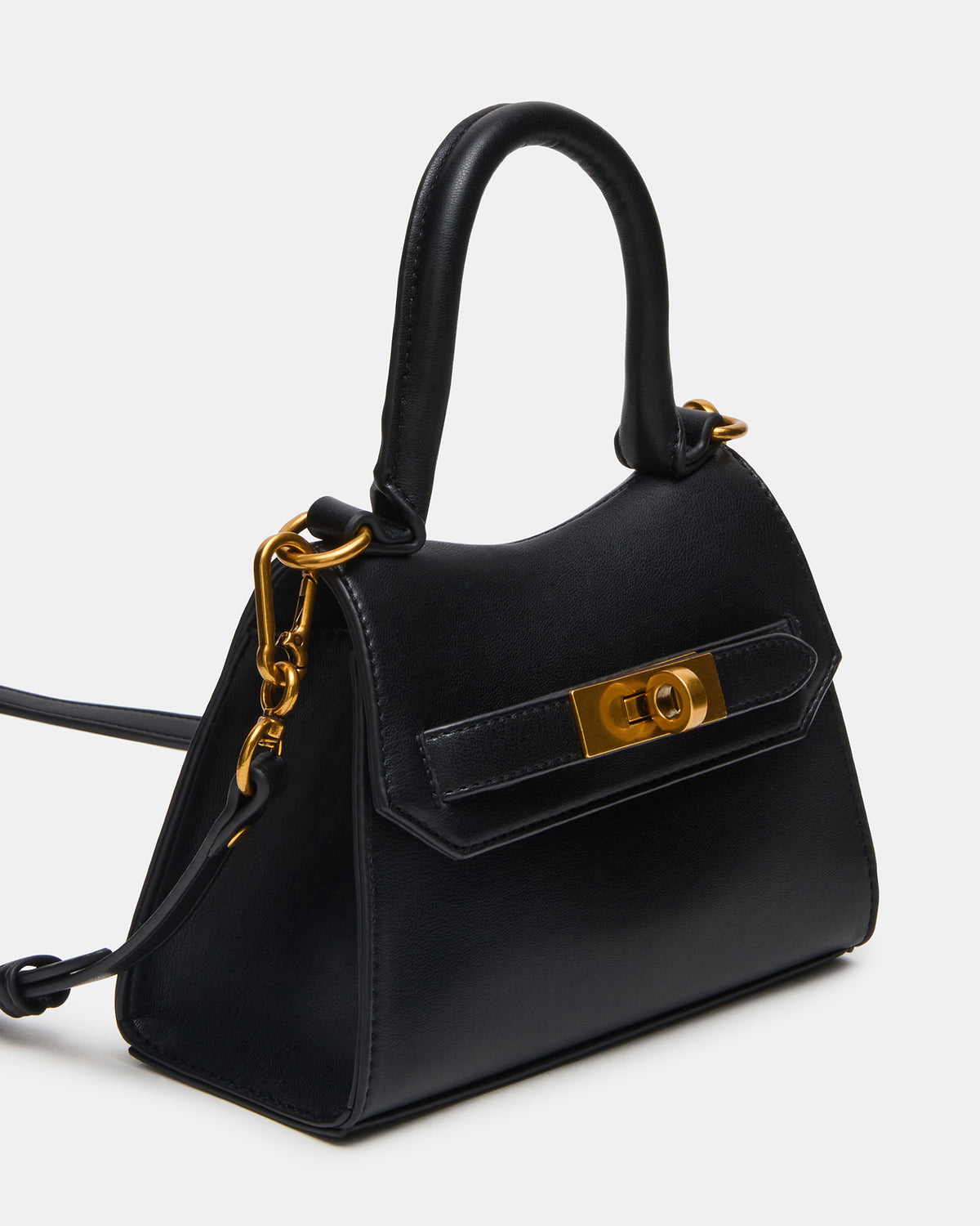 MADLYN Bag Black Structured Turn-Lock Closure Top-Handle Crossbody Mini Handbag | Steve Madden