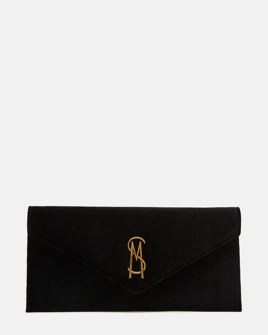 SMOOTH Bag Black Velvet Envelope Logo Crossbody Clutch Handbag | Steve Madden