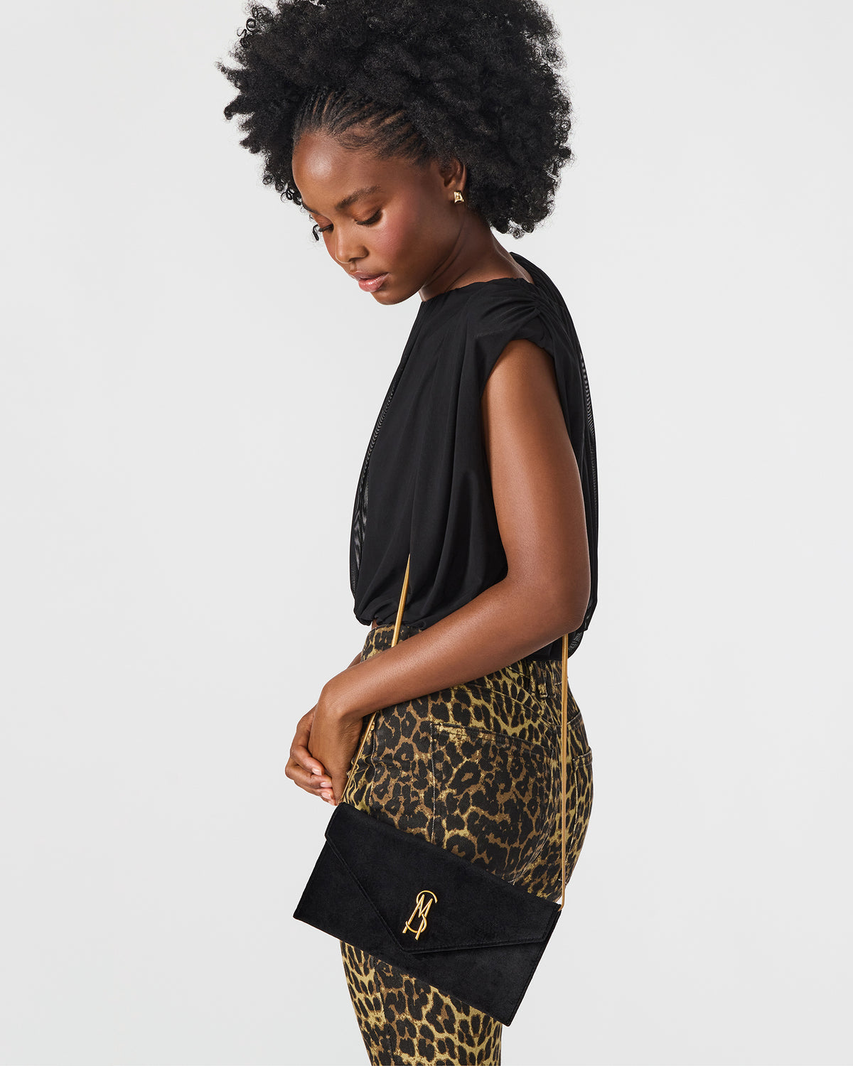 SMOOTH Bag Black Velvet Envelope Logo Crossbody Clutch Handbag | Steve Madden