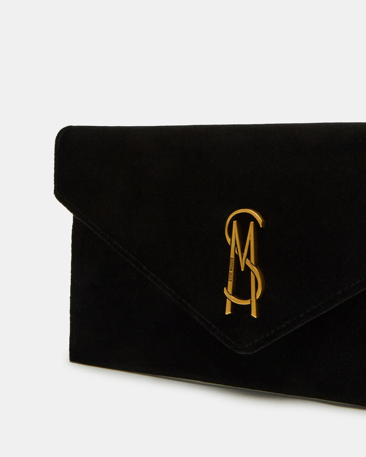 SMOOTH Bag Black Velvet Envelope Logo Crossbody Clutch Handbag | Steve Madden