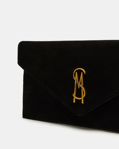 SMOOTH Bag Black Velvet Envelope Logo Crossbody Clutch Handbag | Steve Madden