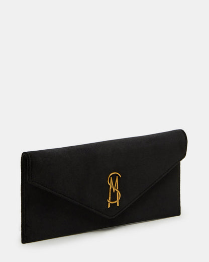 SMOOTH Bag Black Velvet Envelope Logo Crossbody Clutch Handbag | Steve Madden
