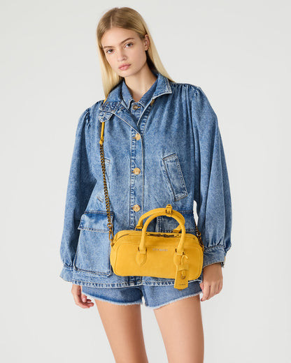 MERIT Bag Mustard Suede Top-Handle Satchel Crossbody Handbag | Steve Madden