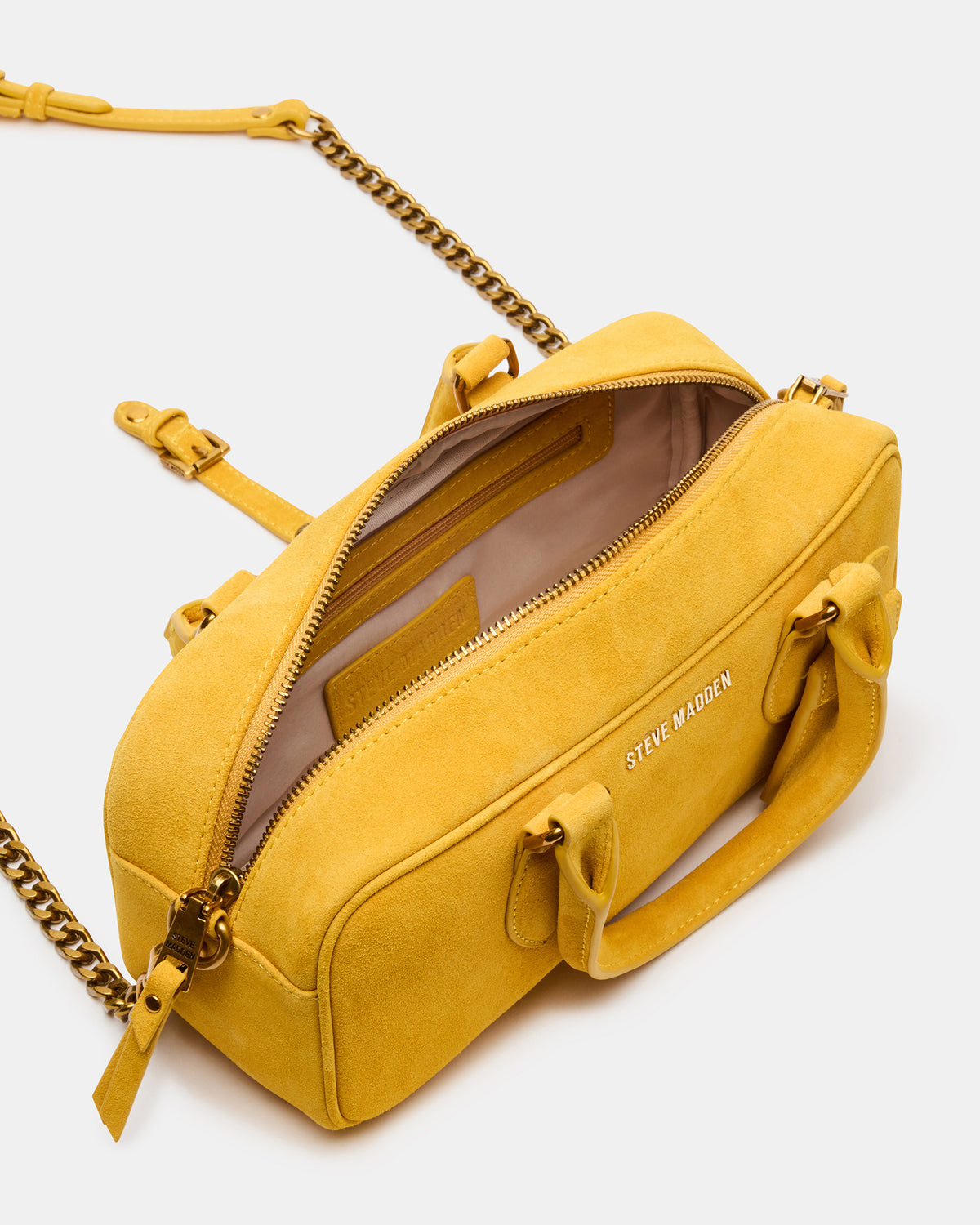 MERIT Bag Mustard Suede Top-Handle Satchel Crossbody Handbag | Steve Madden