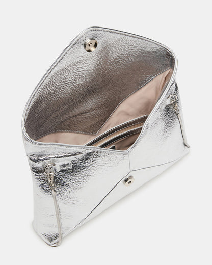 PARTAY Bag Silver Oversized Crinkle Envelope Logo Clutch Handbag | Steve Madden