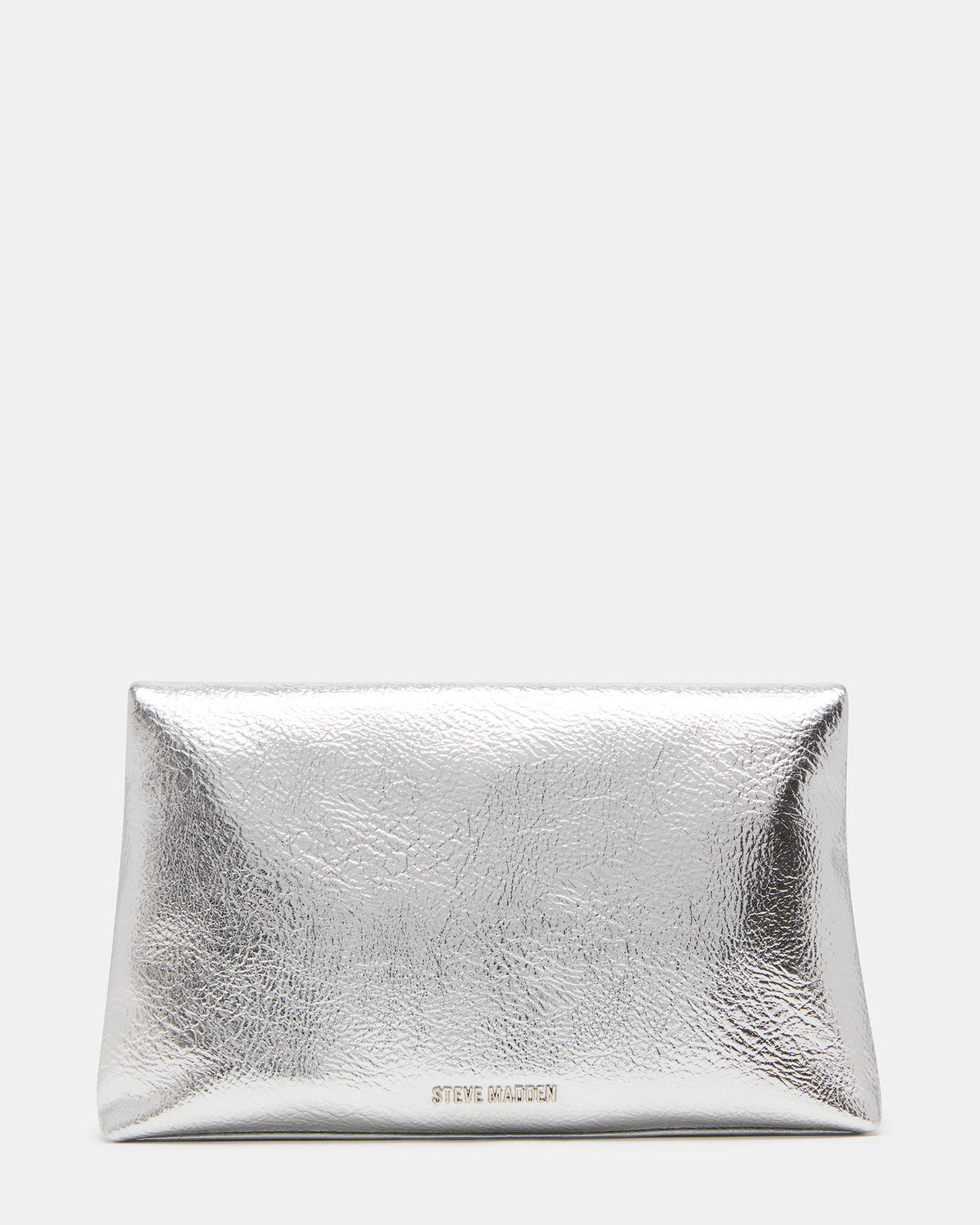 PARTAY Bag Silver Oversized Crinkle Envelope Logo Clutch Handbag | Steve Madden