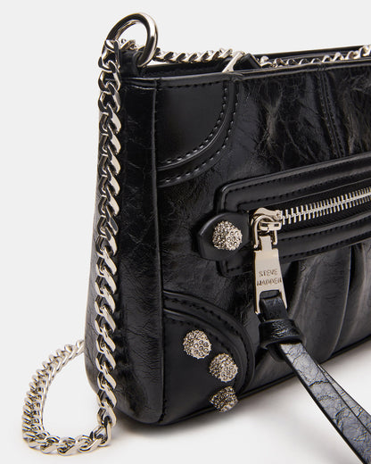 SKY Bag Black/Silver Moto Rhinestone Embellished Stud Crossbody Handbag | Steve Madden